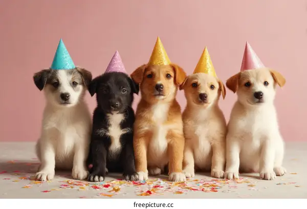 Adorable Puppies Wearing Party Hats