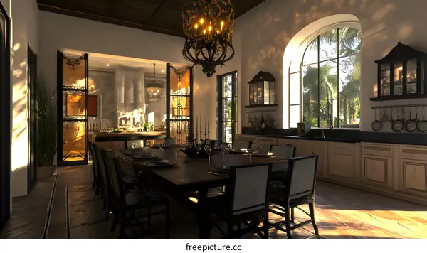 Rustic Kitchen Interior Design With Wooden Table And Chairs