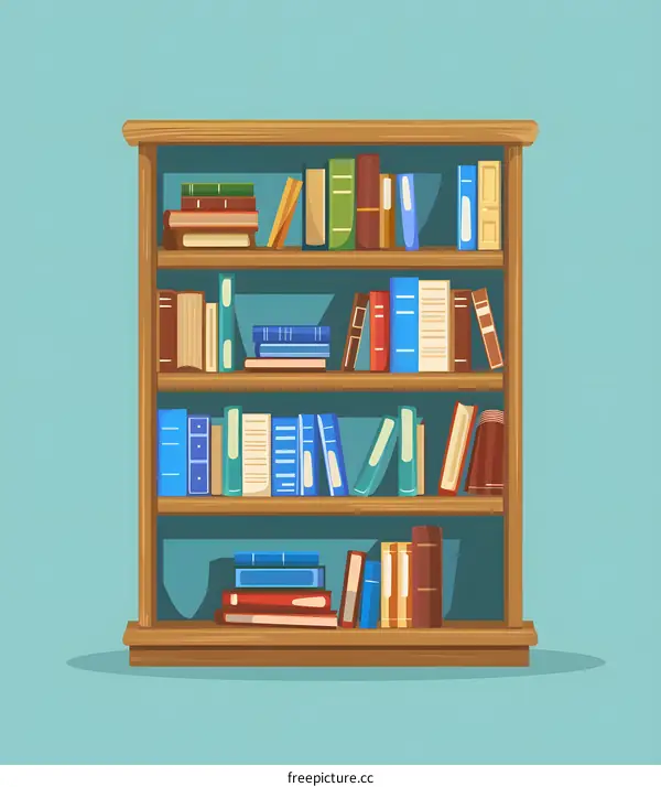 Wooden Bookshelf with Colorful Books