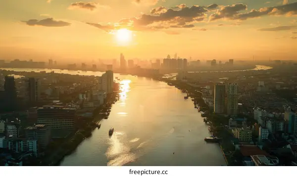 Sunset over the Saigon River in Ho Chi Minh City, Vietnam