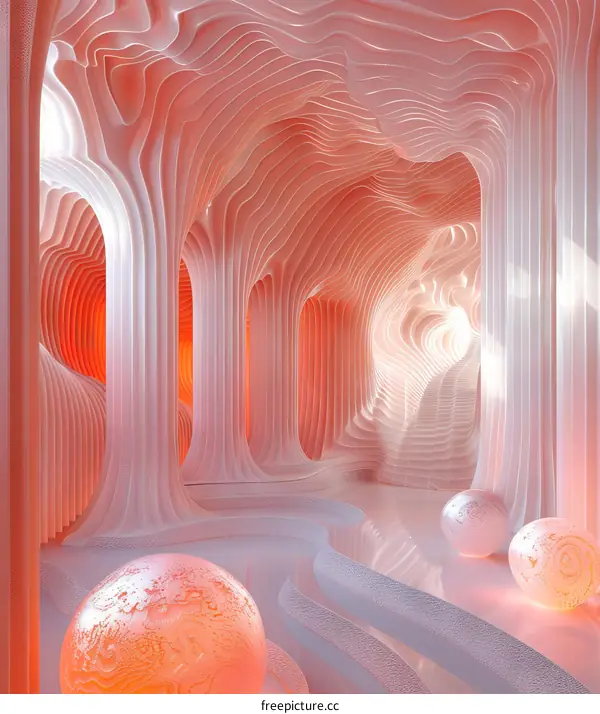 Pink Geometric Sci-Fi Tunnel with a Sphere in the Center