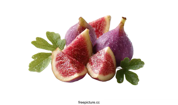 [Transparent Background PNG]Fresh Figs and Leaves on a White Background