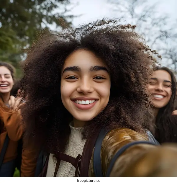 Happy Friends Taking Selfie Outdoor