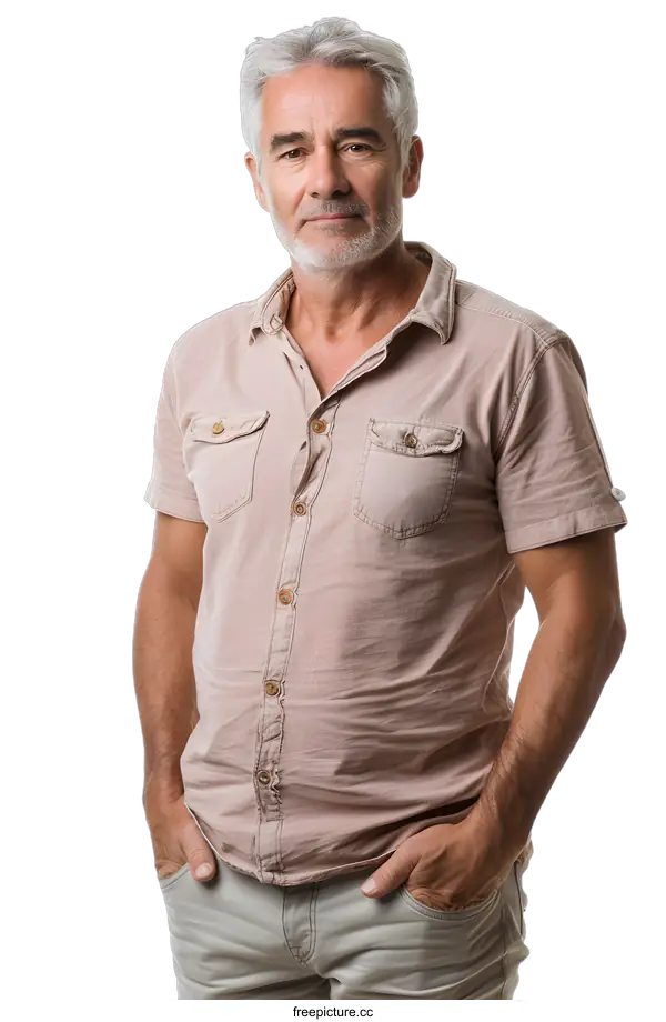 [Transparent Background PNG]Portrait of a Middle Aged Man with Grey Hair and Casual Clothing