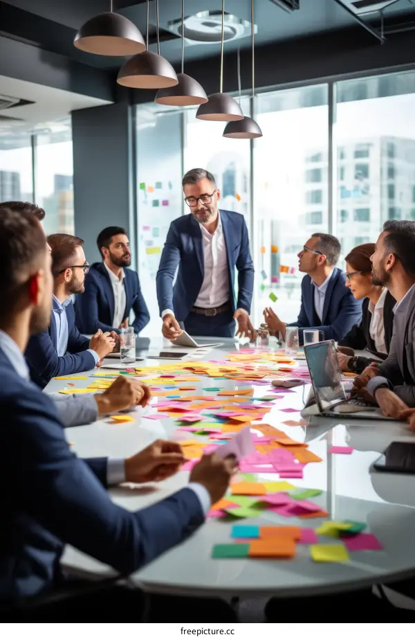 Business professionals in a meeting discussing ideas and strategies
