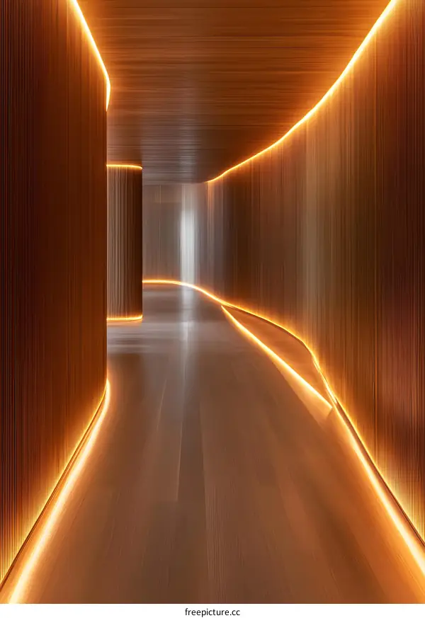 Modern Wood Panelled Hallway with Curved LED Lights