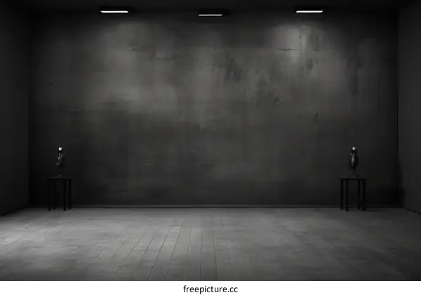 Dark empty room with concrete walls and wooden floor