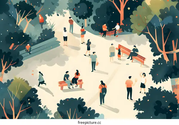 People Relaxing in a Park Illustration