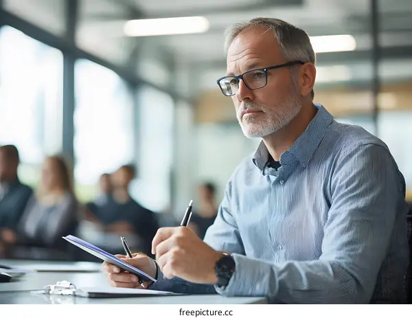 Businessman Taking Notes In Meeting