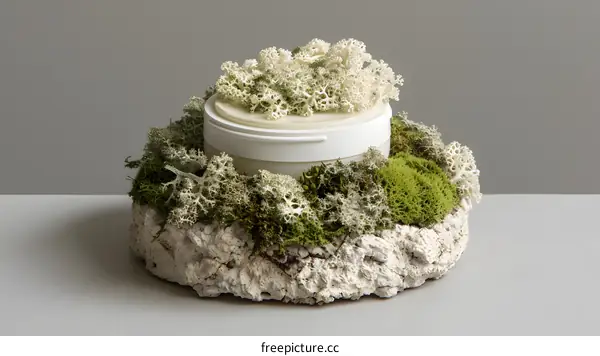 White Jar With Green Moss on Rock