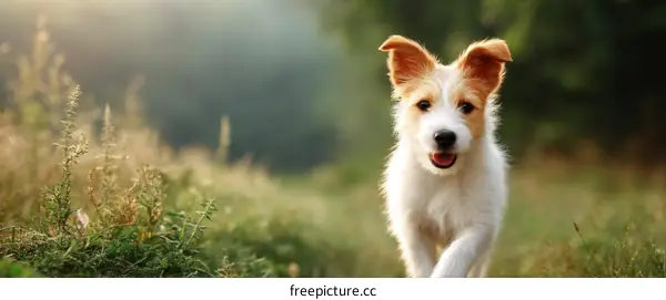 Adorable Puppy Running Through a Meadow