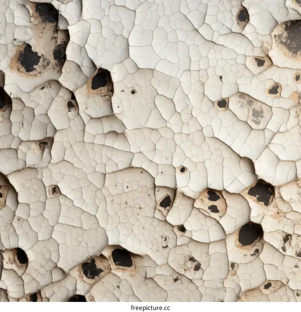 Cracked white paint texture with black spots