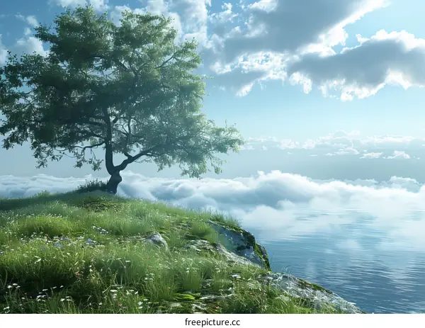 Tranquil Mountaintop Tree Above Cloudscape
