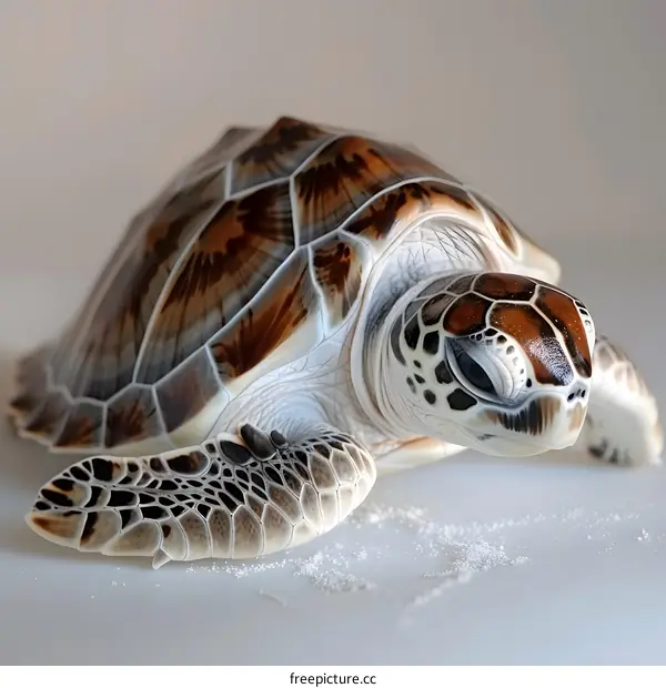 A close-up of a sea turtle