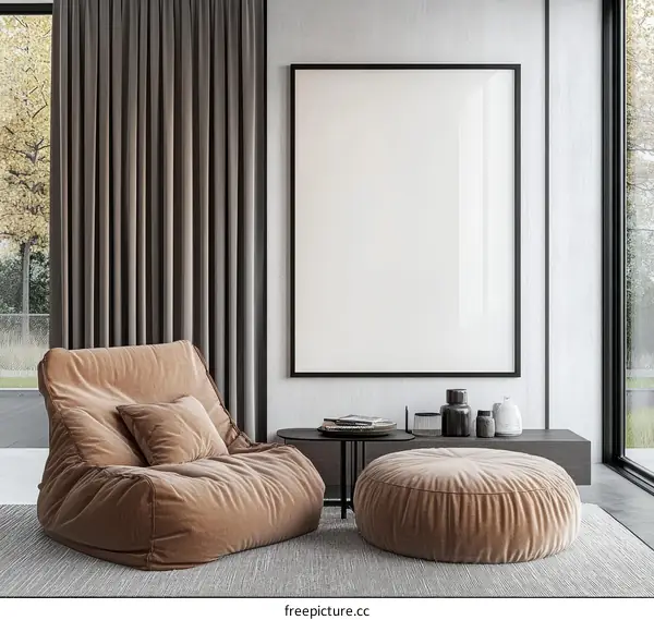 Modern Living Room Interior Design Mockup with Blank Poster