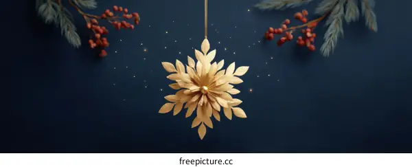 Golden Christmas Snowflake Ornament on Dark Background