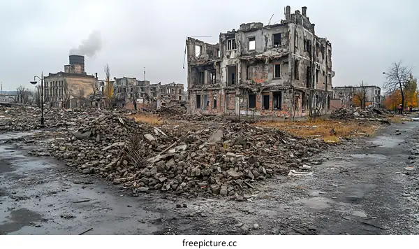 War Damaged City Buildings and Debris
