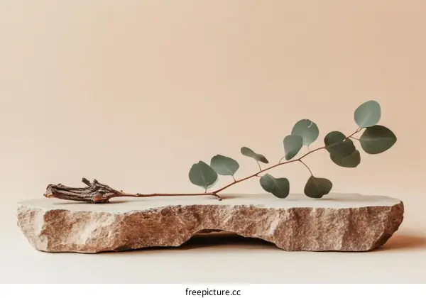 Natural Eucalyptus Branch on Stone Display
