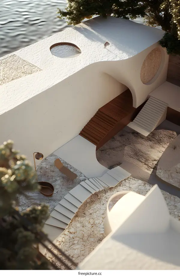 Modern Minimalist Architecture Design with Curved Walls and Stairs