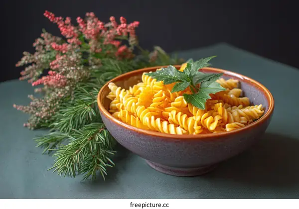Delicious Spiral Pasta in a Bowl with Garnish