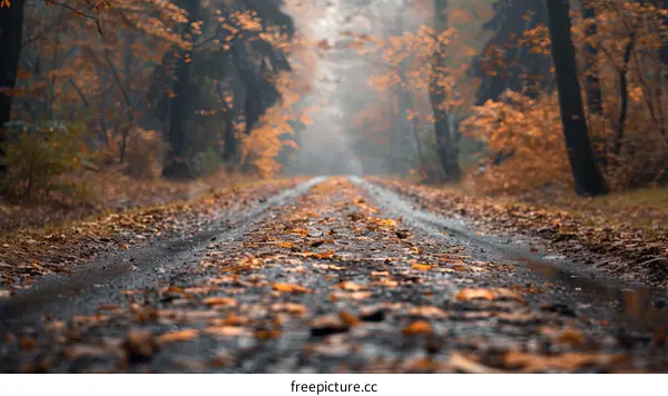 Country road in autumn with colorful leaves