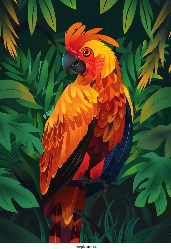 Colorful Parrot in Tropical Rainforest