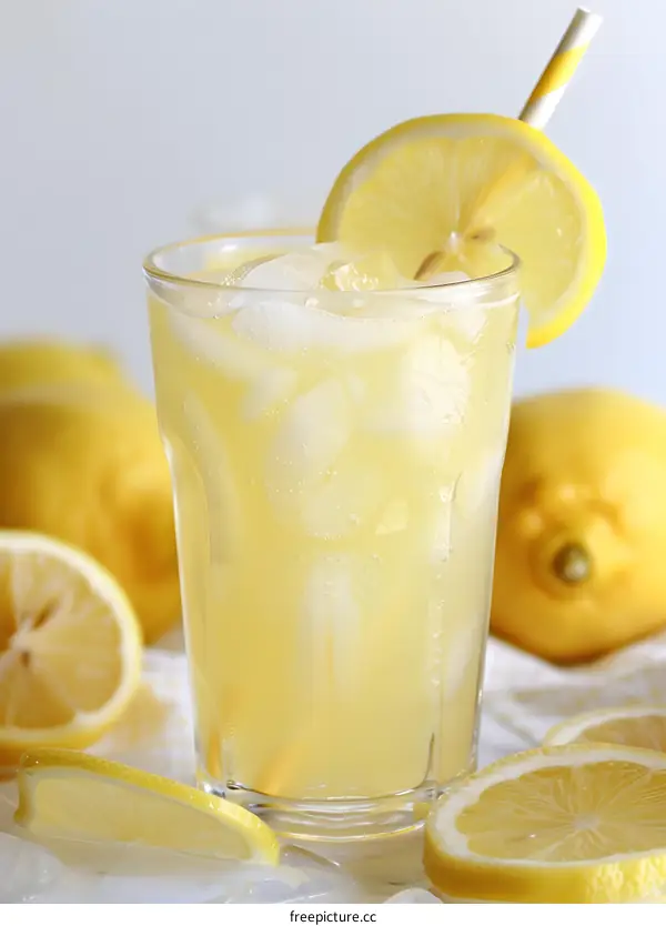 Glass of Refreshing Lemonade with Lemon Slices