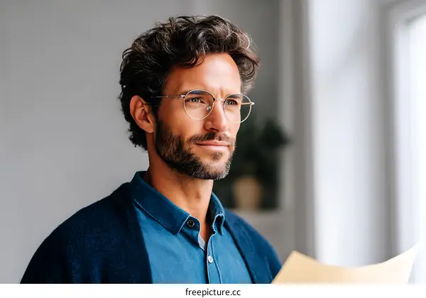 Thoughtful Man in Glasses Close-up