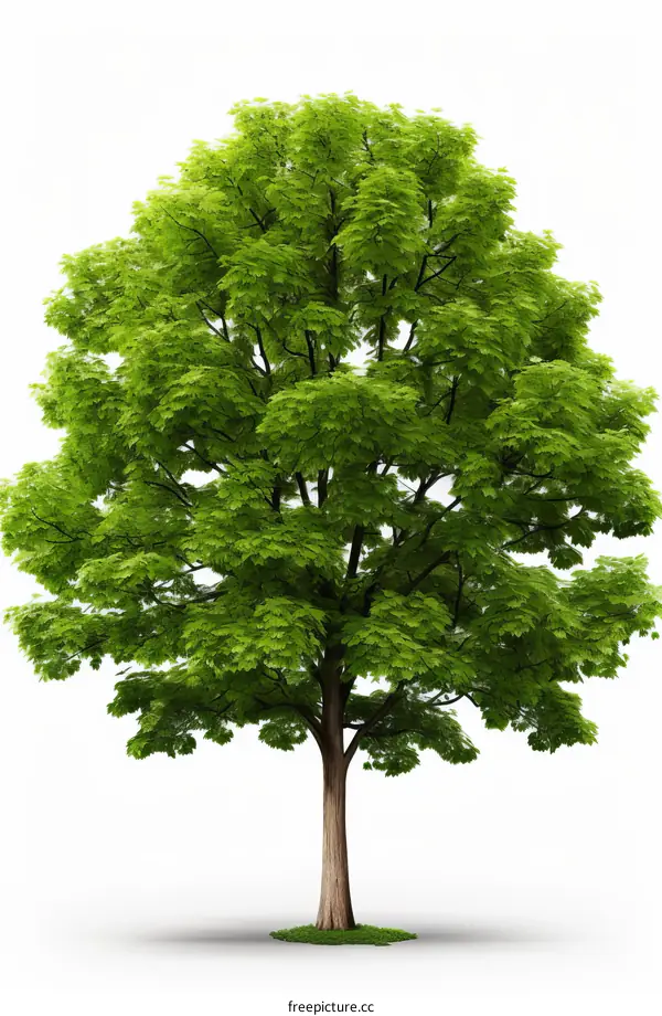 An illustration of a single green tree with a white background