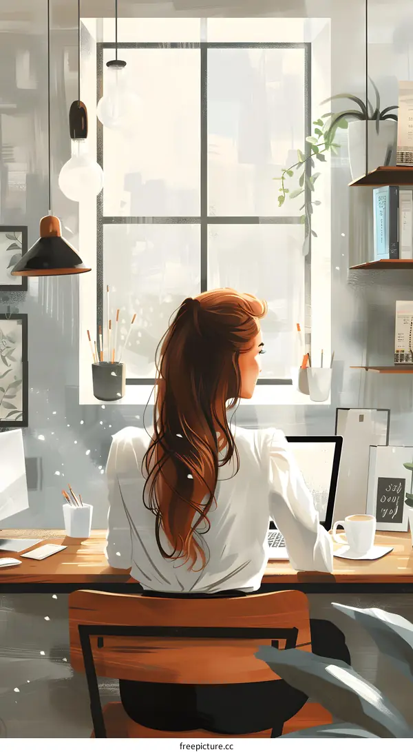 girl sitting on chair using laptop near window