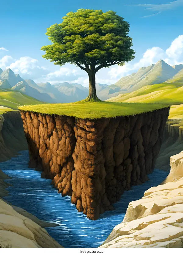 Floating Island with Tree in Surreal Landscape