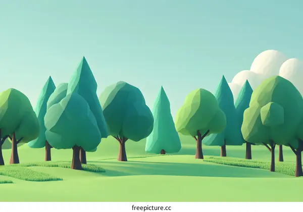 Low Poly Green Trees Landscape 3D Illustration