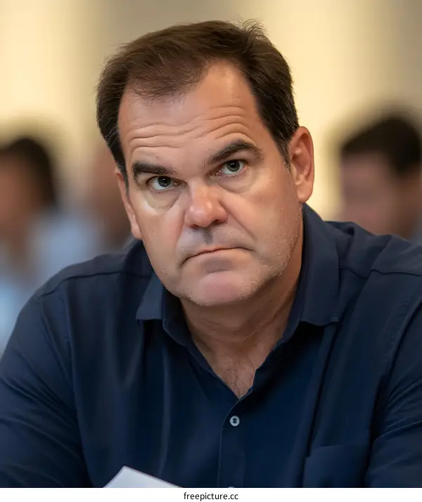 Caucasian Man Sitting at a Conference Looking at the Camera