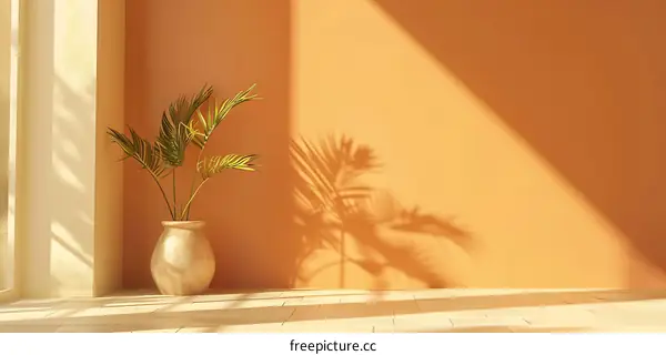 Minimalist Interior Design with Palm Tree and Sunlight