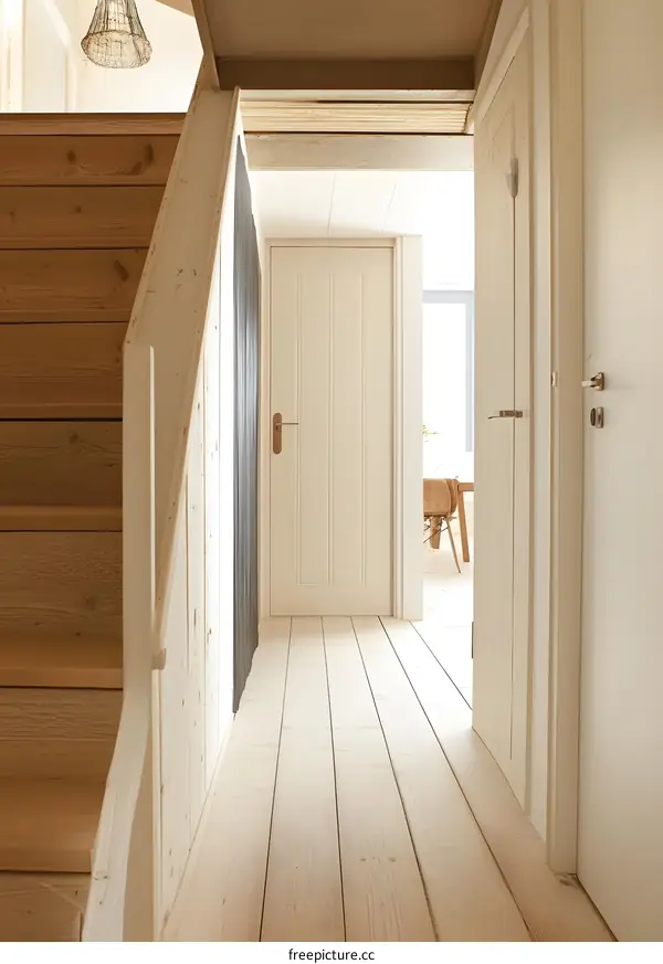 Wooden Stairs and Doors in a Modern Home Interior