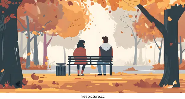 Couple Sitting on a Bench in Autumn Park