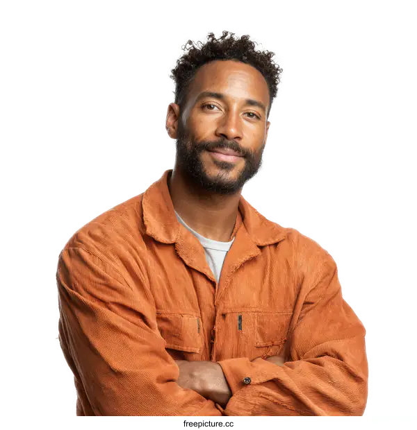 [Transparent Background PNG]Portrait of a Man in an Orange Corduroy Jacket