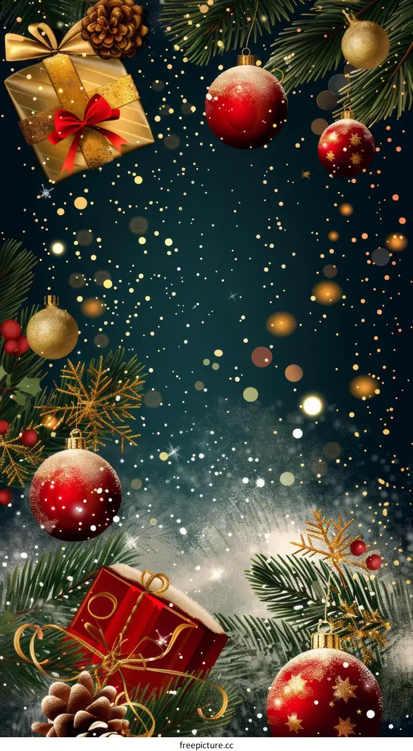 Christmas Tree Decorations with Ornaments, Baubles, Bells, and Wreaths