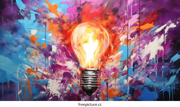 Light bulb with colorful paint splashes