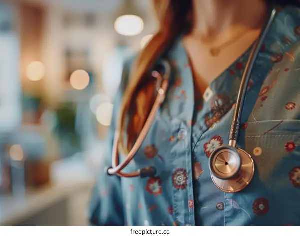 Close-up of a female doctor with stethoscope around her neck