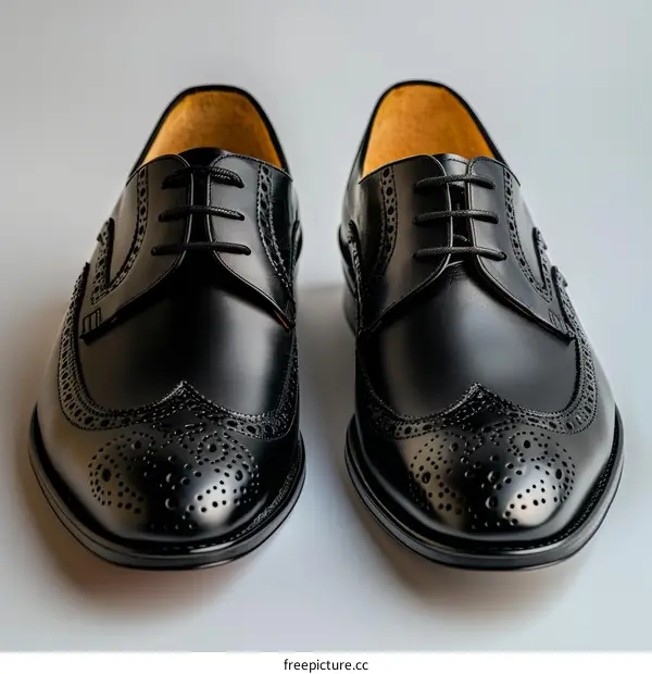 Black leather shoes with brogue detailing