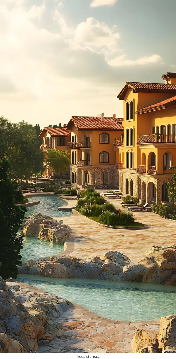 Luxury Resort with Swimming Pool and Stone Decor