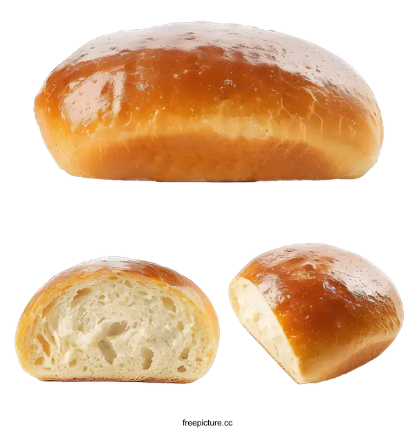 [Transparent Background PNG]Freshly Baked Loaf of White Bread Cut in Half