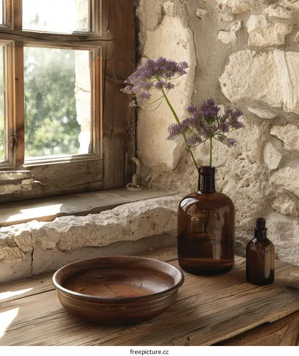 Still life with flowers in a vase by the window
