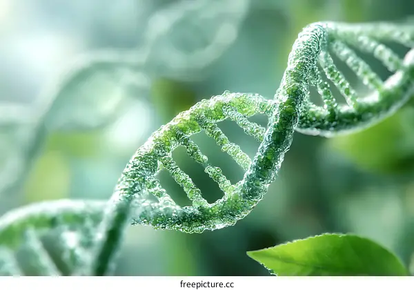 Green DNA Structure Illustration with Natural Background