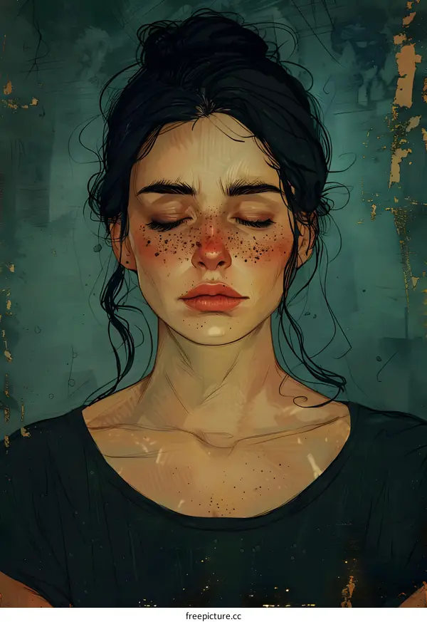 Digital Art Portrait of a Woman With Closed Eyes