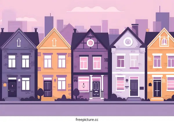 Colorful Row of Houses in the City