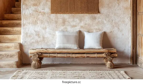 Rustic Wooden Bench in a Beige Interior