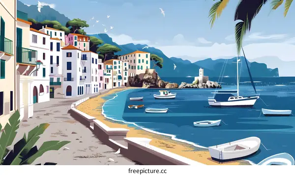 Mediterranean Sea Coastline Village Landscape