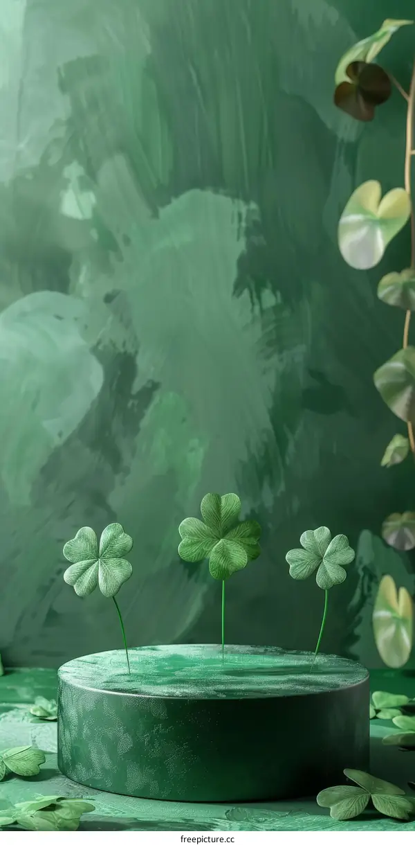 St Patrick's Day green podium with clovers